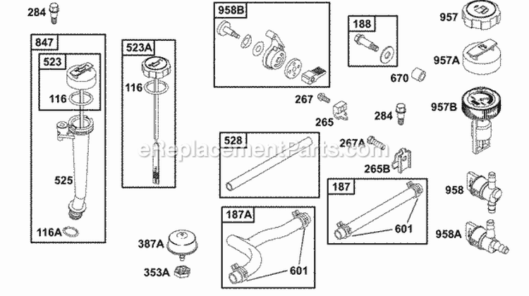 Oil Group Fuel Parts Diagram and Parts List for 121702-0101-01  Briggs and Stratton Engine